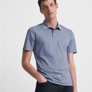 Theory Men's Slate Blue Polo with Contrast Collar Trim